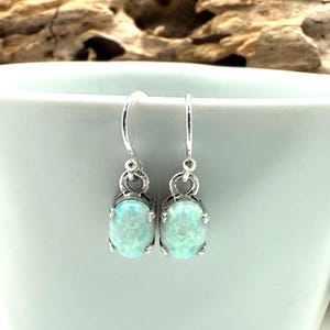 White Opal Silver Earrings // Silver Opal Dangly 12mm // Small Opal Minimalist Earrings // 925 Sterling