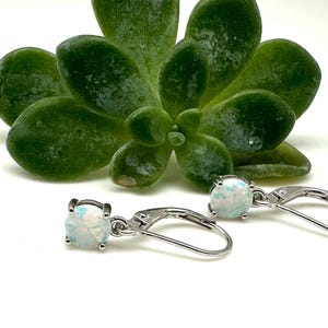 White Opal Silver Earrings // Silver Opal Lever Back 5mm // Small Opal Minimalist Earrings // 925 Sterling