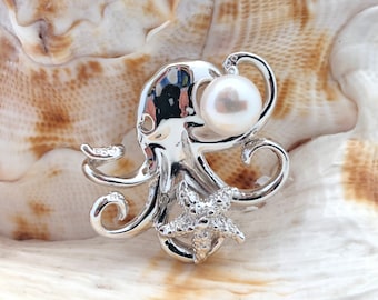 Octopus Starfish Pearl Pendant // Octopus Pearl Pendant // Sea Life Jewelry // 925 Sterling Silver