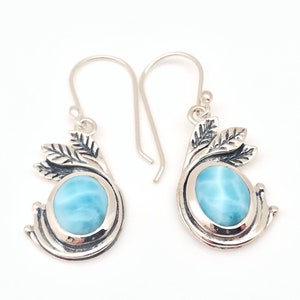 Larimar Earrings - Leaves Setting - Sterling Silver -- Larimar Jewelry