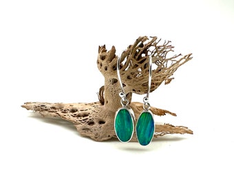 Green Opal Earrings 15mm // Green Opal Silver Earrings // Small Oval Opal Earrings // Japanese Opal // 925 Sterling Silver