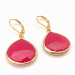 Pink Quartz Earrings // Redish Pink Quartz Earrings // Gold Fill // Lever Back Wires