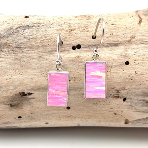 PinK Opal Earrings // Pink Opal Silver Earrings // Rectangle Silver Opal Earrings // October Birthstone // Japanese Opal // Geometric Opal
