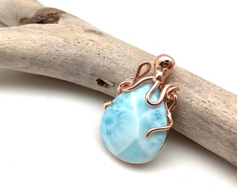 Larimar Octopus Rose Gold Pendant / Octopus Gold Pendant / Larimar Octopus / Small Octopus Pendant / 18K Gold Plated 925 Sterling Silver