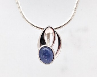 Tanzanite Pendant - Sterling Silver - Abstract Oval Setting -- Tanzanite Jewelry