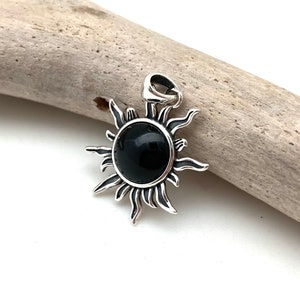 Black Onyx Sun Pendant, Sterling Silver (20mm)