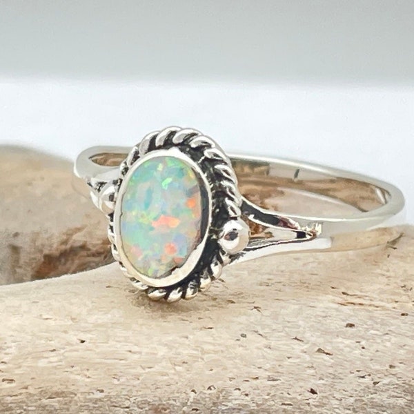 Rope Design Opal Ring, 925 Sterling Silver, Opal Ring