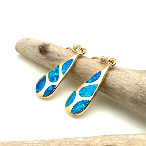 Blue Opal Gold Earrings // Best Selling Opal Gold Earrings // October Birthstone // Gold Plated Sterling Silver