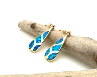 Blue Opal Gold Earrings // Best Selling Opal Gold Earrings // October Birthstone // Gold Plated Sterling Silver
