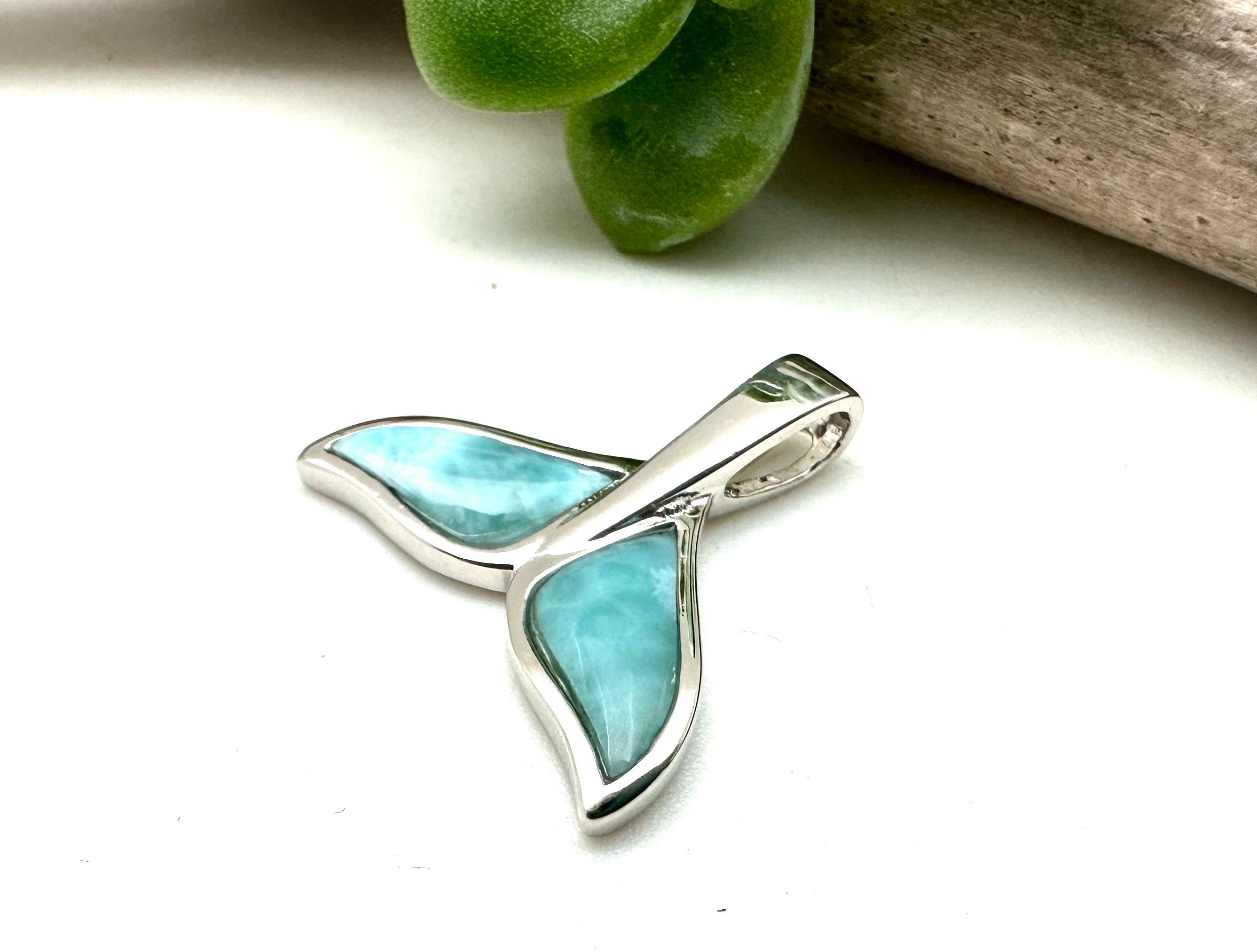 Whale Tail Larimar Silver Pendant 20mm / Larimar Whale / Larimar Sea Life / 925 Sterling