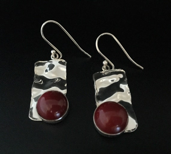 Natural Red Coral Earrings // Bezel Set in 925 Sterling Silver | Etsy
