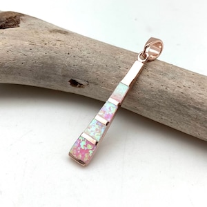 Pink Opal Rose Gold Pendant / Pink Opal Stick Pendant 33mm / Rose Gold Plated Sterling