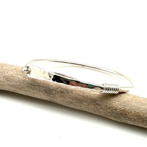 Asymmetrical Silver Bangle 7” / Modern Silver Bracelet / Nautical Open Bangle / Hambered and Shiny 925 Silver