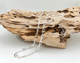 Silver Paper Clip Necklace // 925 Sterling Silver // 18 to 24 Inches