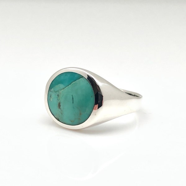 Turquoise Signet Ring // 925 Sterling Silver // Simple Silver Turquoise Ring // Smooth Flat Turquoise Ring // Signet Ring