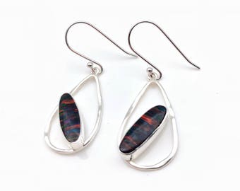 Purple Fire Opal Teardrop Earrings // 925 Sterling Silver // Fire Opal Earrings