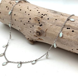 White Opal Sterling Necklace 16” to 18” / Delicate White Opal Necklace / White Opal Sterling