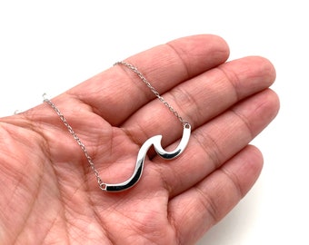Silver Wave Necklace / Silver Wave Pendant Necklace