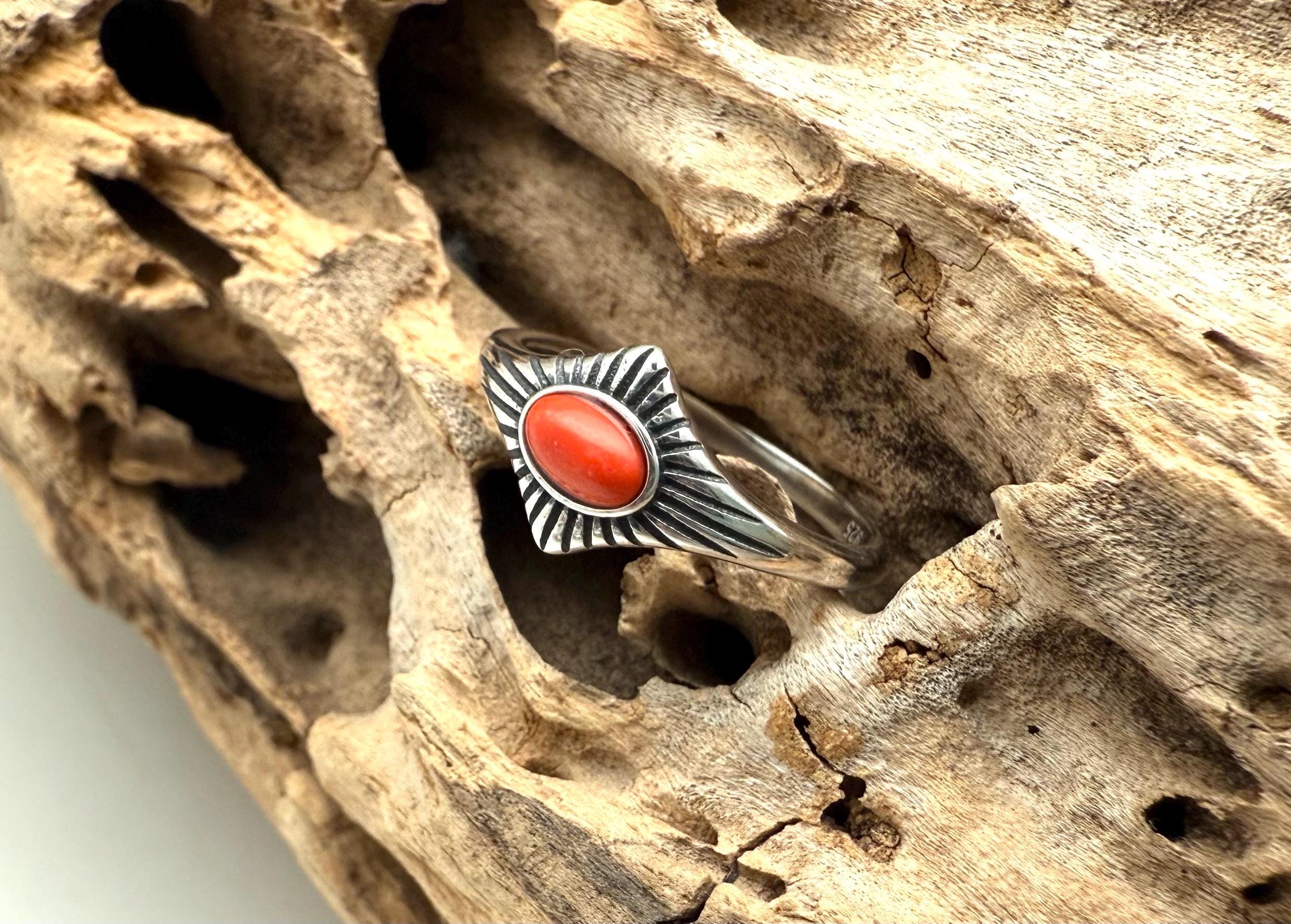 Silver Coral Ring 5-10 // Red Coral Sunrise Ring 12mm // Red Coral