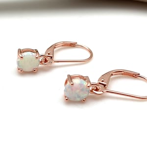 White Opal Rose Gold Earrings // Rose Gold Opal Lever Back 5mm // Small Opal Earrings // Rose Gold plated // 925 Sterling