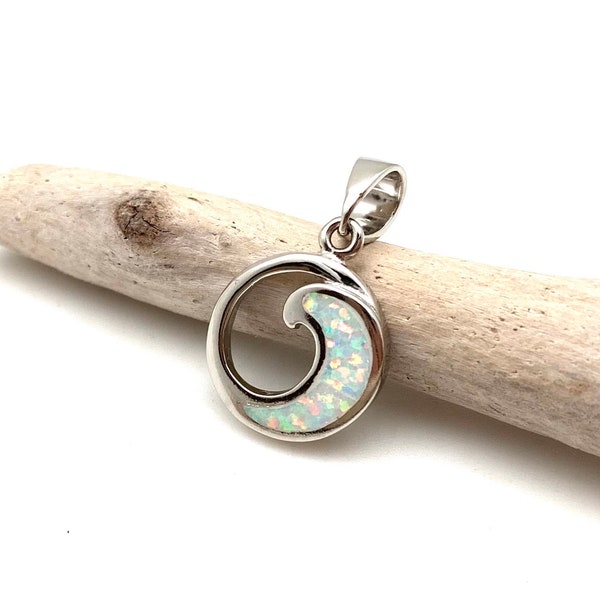 Opal Small Wave Pendant Necklace / White Opal Silver Wave / White Opal Pendant with Chain Option / White Opal 925 Sterling Silver
