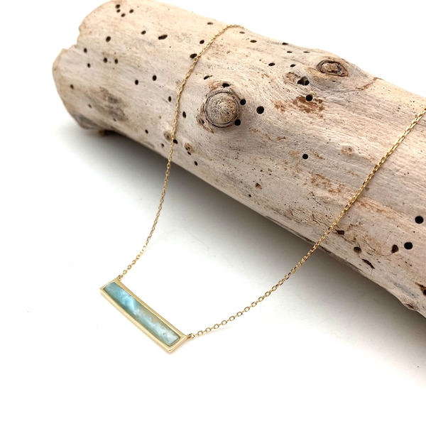 Larimar Bar Gold  Necklace 17” to 19” // Modern Larimar Minimalist Necklace // Aqua Blue Larimar Necklace // 925 sterling Silver