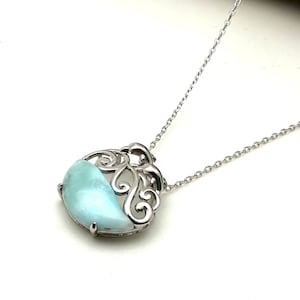 Larimar Dolphin Wave zilveren ketting 16&quot;-18&quot;//moderne Larimar minimalistische ketting//Aqua Blue Larimar ketting//925 sterling zilver
