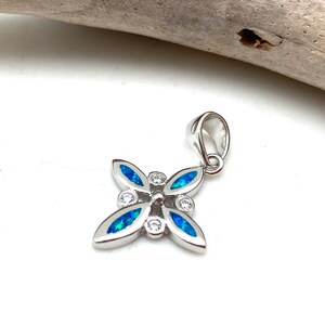 Blue Opal Cross Pendant 18mm // Simple Blue Opal Cross Pendant // Modern Minimalist Opal Necklace // Blue Opal // Sterling Silver