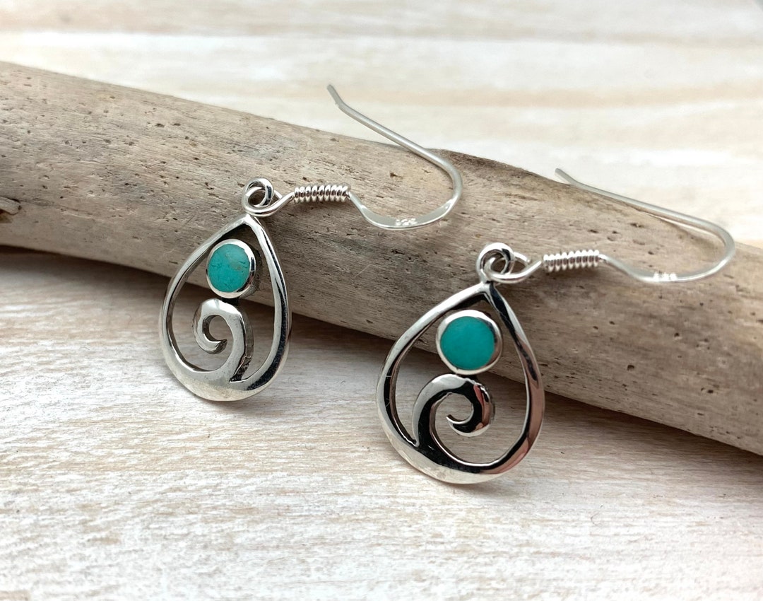 Turquoise Silver Wave Earrings / Silver Turquoise Ocean / Turquoise ...