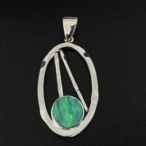 Green Opal Pendant // 925 Sterling Silver // Lightly Hammered Circle Oval Setting // Fire Opal Pendant // Sterling Opal Pendant