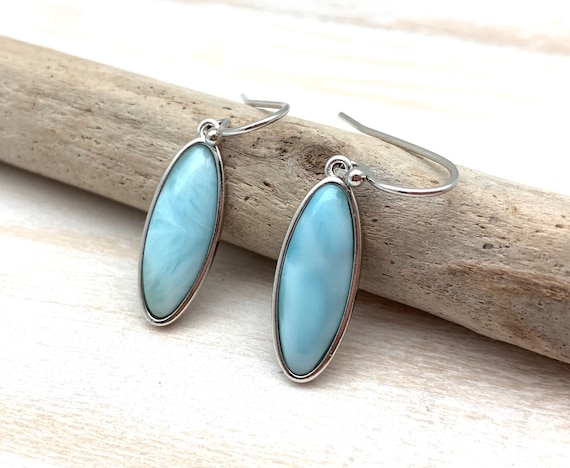 Boucles D'oreilles Ovales En Argent Sterling Avec Pierre Larimar Bleue - Neuves (sans Emballage)