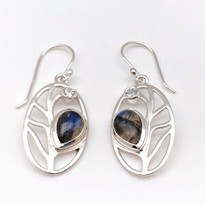 Labradorite Earrings with Blue Topaz // Tree Branch Setting // Labradorite Silver Earrings // 925 Sterling Silver