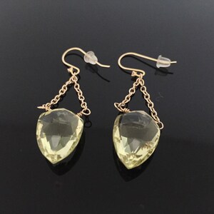 Faceted Lemon Quartz Dangly Earrings // Wire Wrapped 18k Gold Fill //