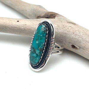 Turquoise Southwest Silver Ring 5-10 // Silver Turquoise Copper Ring // Natural Turquoise Long Silver Ring // December // 925 Silver