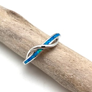 Blue Opal Silver Infinity Ring 4, 5, 6, 7, 8, 9, 10 // Blue Opal Delicate Ring 3mm // Opal Band // Best Selling // 925 Sterling Silver