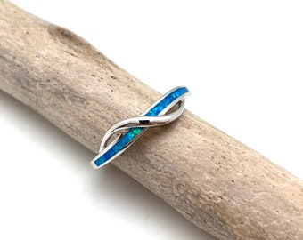 Blue Opal Silver Infinity Ring 4-10 // Blue Opal Delicate Ring 3mm // Silver Opal Band // Best Selling // 925 Sterling Silver