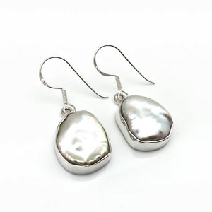 Natural Shape Pearl Earrings // Silver Pearls  Earrings // 925 Sterling Silver