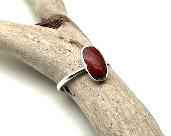 Silver Coral Ring 5-10 // Red Coral 15mm Silver Ring // Red Coral Bali // 925 Sterling Silver