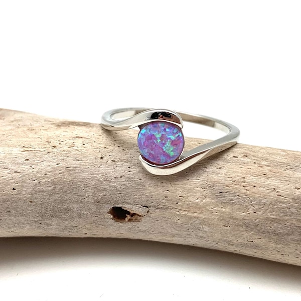 Pink Opal Infinity Ring, 925 Sterling Silver, Blue Opal Ring, Size 5 to 10