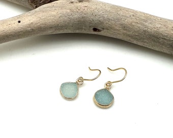 Blue Chalcedony Druzy Earrings / Gold Blue Drusy earrings / Ocean Blue Agate Druzy / Organic Druzy Earrings / Baby Blue Earrings