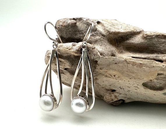 Boucles D'oreilles Pendantes En Argent Massif 925 - Perles, Vintage - Occasion