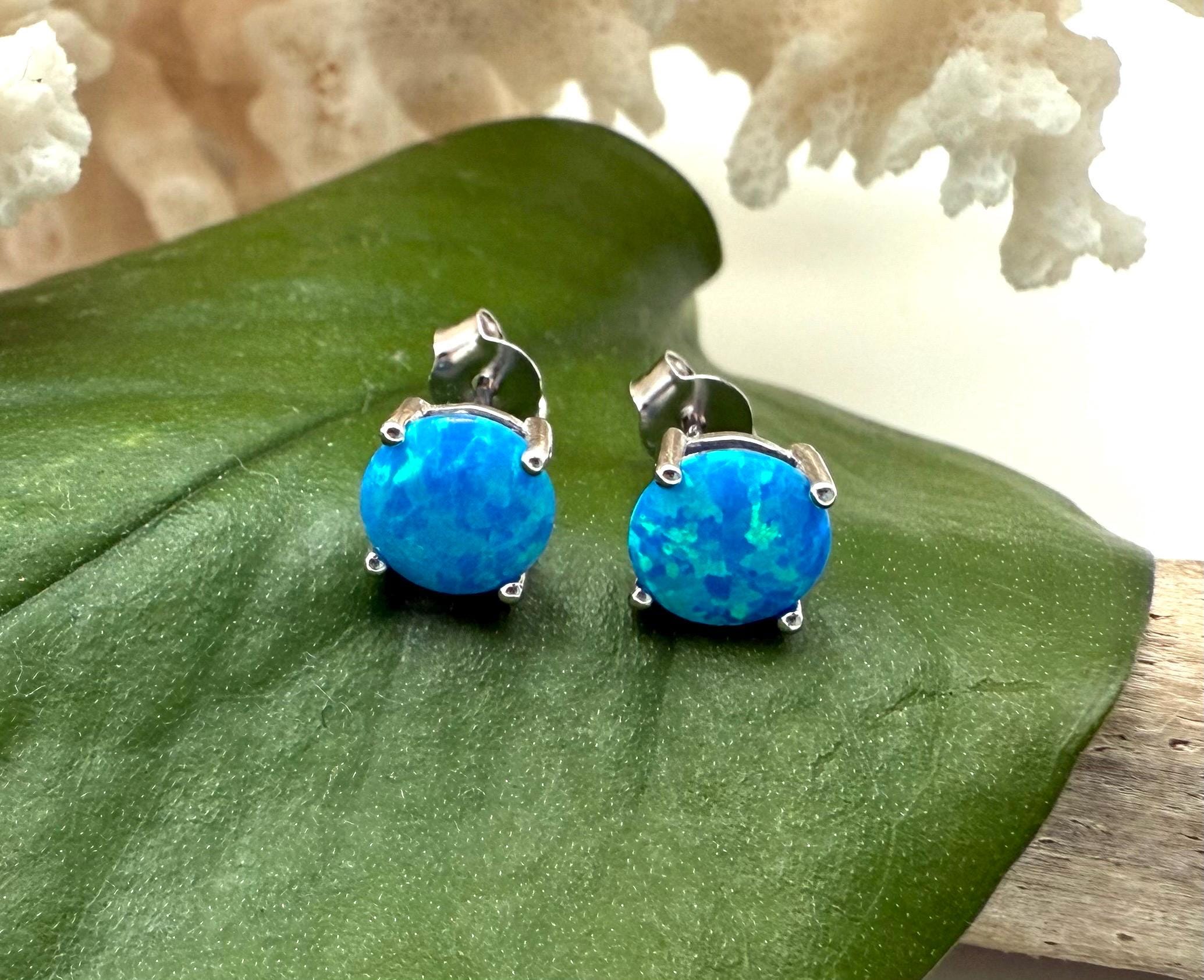 ブルーオパール スターリングシルバー スタッドピアス 7mm ラウンド