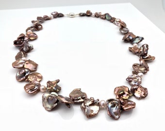 Keishi with Pink Pearl Necklace // Chocolate Pearl Necklace // Mauve Pearl Necklace // 17 Inch Length