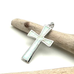 White Opal Cross Pendant 30mm // Simple White Opal Cross Pendant // Modern Minimalist Opal Necklace // White Opal // Sterling Silver