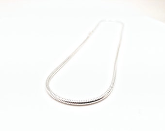 May include: A silver snake chain necklace.