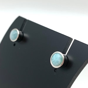 Larimar Silver Round Post Earrings / Larimar Round Silver Stud Earrings / Larimar Circle Posts / Minimalist Larimar / 925 Sterling Silver