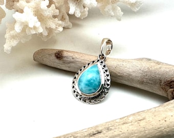 Larimar Teardrop Pendant 23mm // 925 Sterling Silver // Sky Blue Larimar Pendant // Actual Pendant