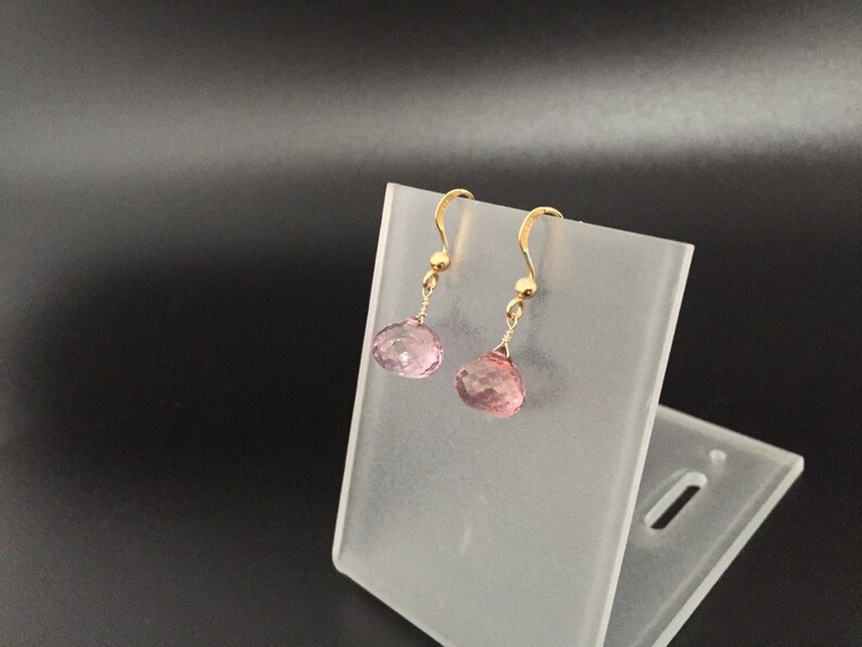Pink Quartz Gold Earrings Pink Quartz Onion Briolette Gold Vermeil