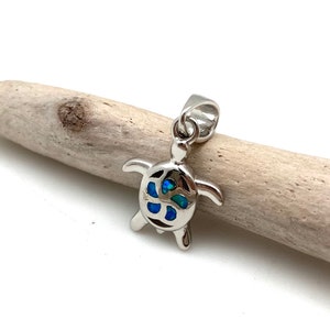 Sea Turtle Blue Opal Pendant 10mm / Tiny Blue Opal Sea Turtle Necklace / Long Life Sea Turtle Silver / Option with Chain Sterling