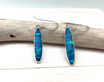 Blue Opal Silver Earrings // Blue Fire Opal Silver Earrings // Long Blue Opal // Long Oval Opal Earrings // Japanese Opal // 925 Sterling